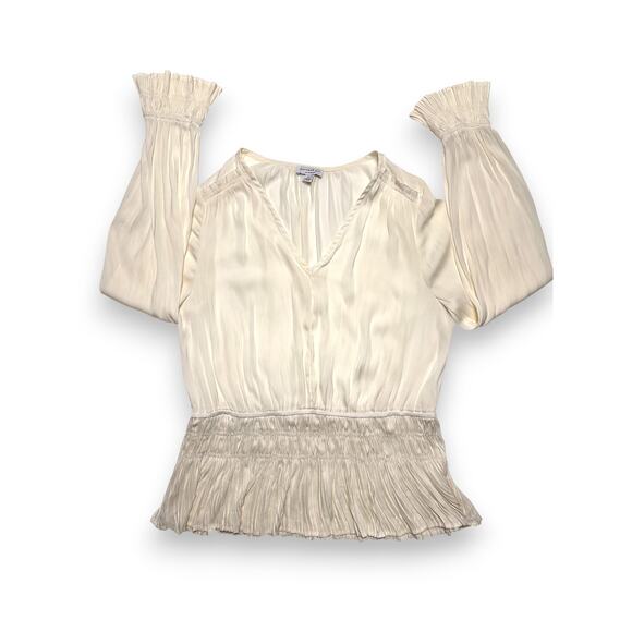 Current Air Ivory Pleated Peplum Smocked Waist Blouse Size Large - Picture 10 of 10